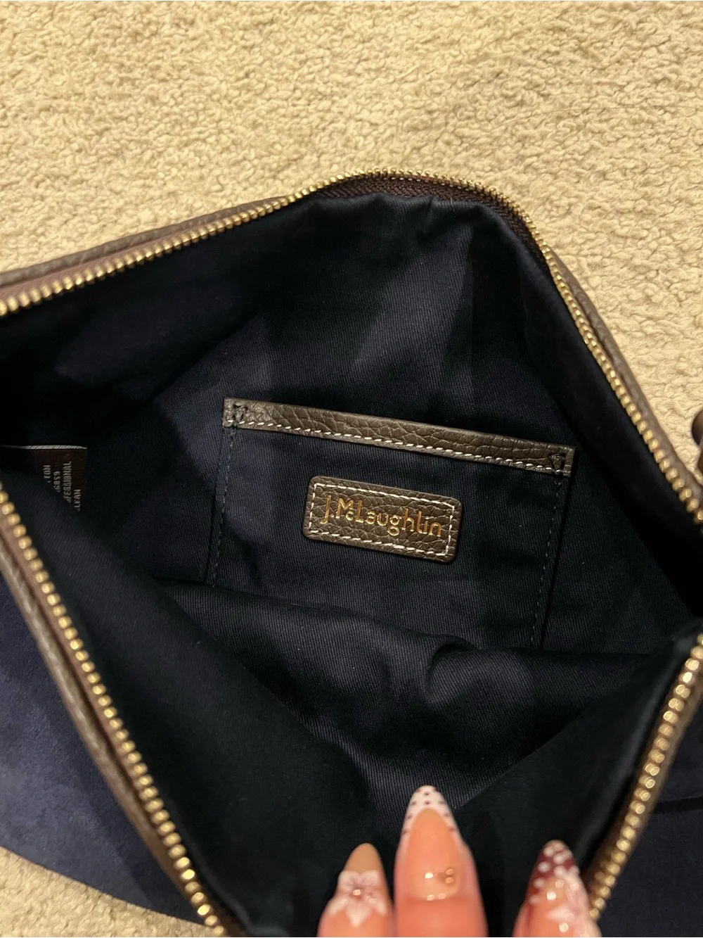 J. McLaughlin Navy Suede Zip Pouch with Gold Hardware